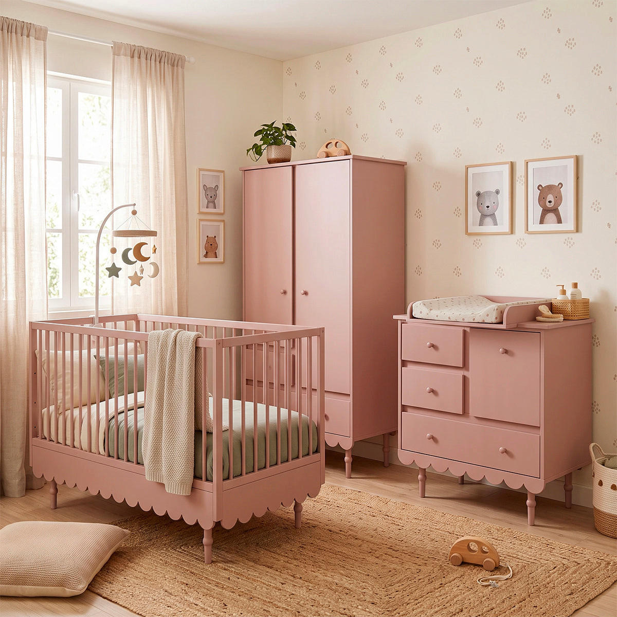POKOJ PRO MIMINKO 3DÍLNÝ Babushka Rose - růžová, kompozitní dřevo (145/99/75cm) - Petits-meubles