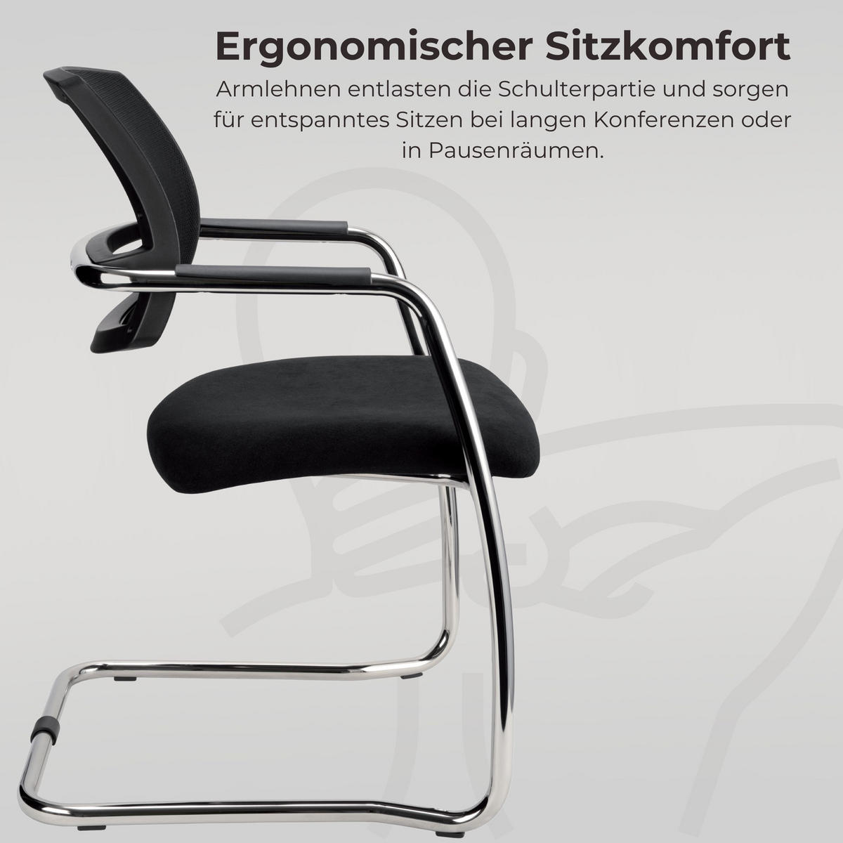 FREISCHWINGER Besucherstühle (2er-Set) 59/56/81 cm in Netzrücken schwarz - Schwarz, Metall (56/81/59cm) - bümö