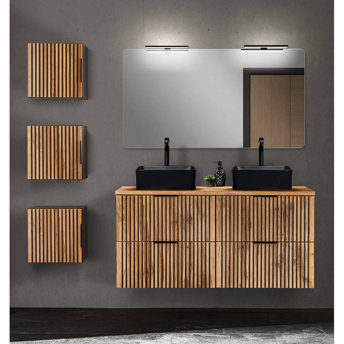 BADMÖBEL-SET 5-TLG. Xanten-56 - Braun, Holzwerkstoff (171/200/47cm) - Lomado