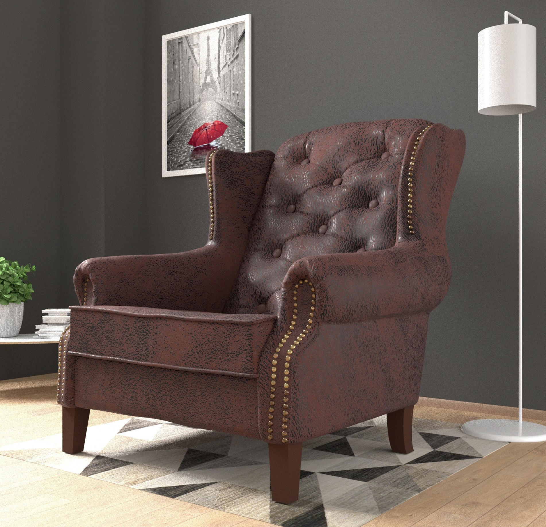 CHESTERFIELD-SESSEL Anton Dunkelbraun Microfaser Vintageoptik - Dunkelbraun/Braun, Holz/Textil (102/102/93cm) - S-Style Möbel