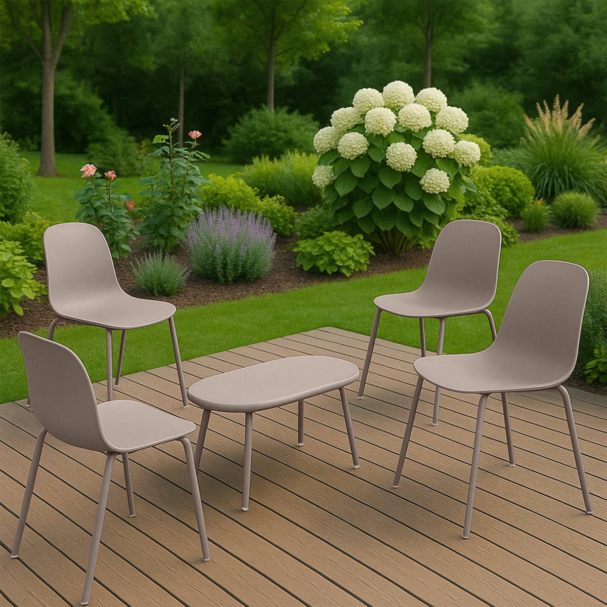GARTENSITZGRUPPE Kunststoff Taupe (5-teilig) - Taupe, Kunststoff - CLP