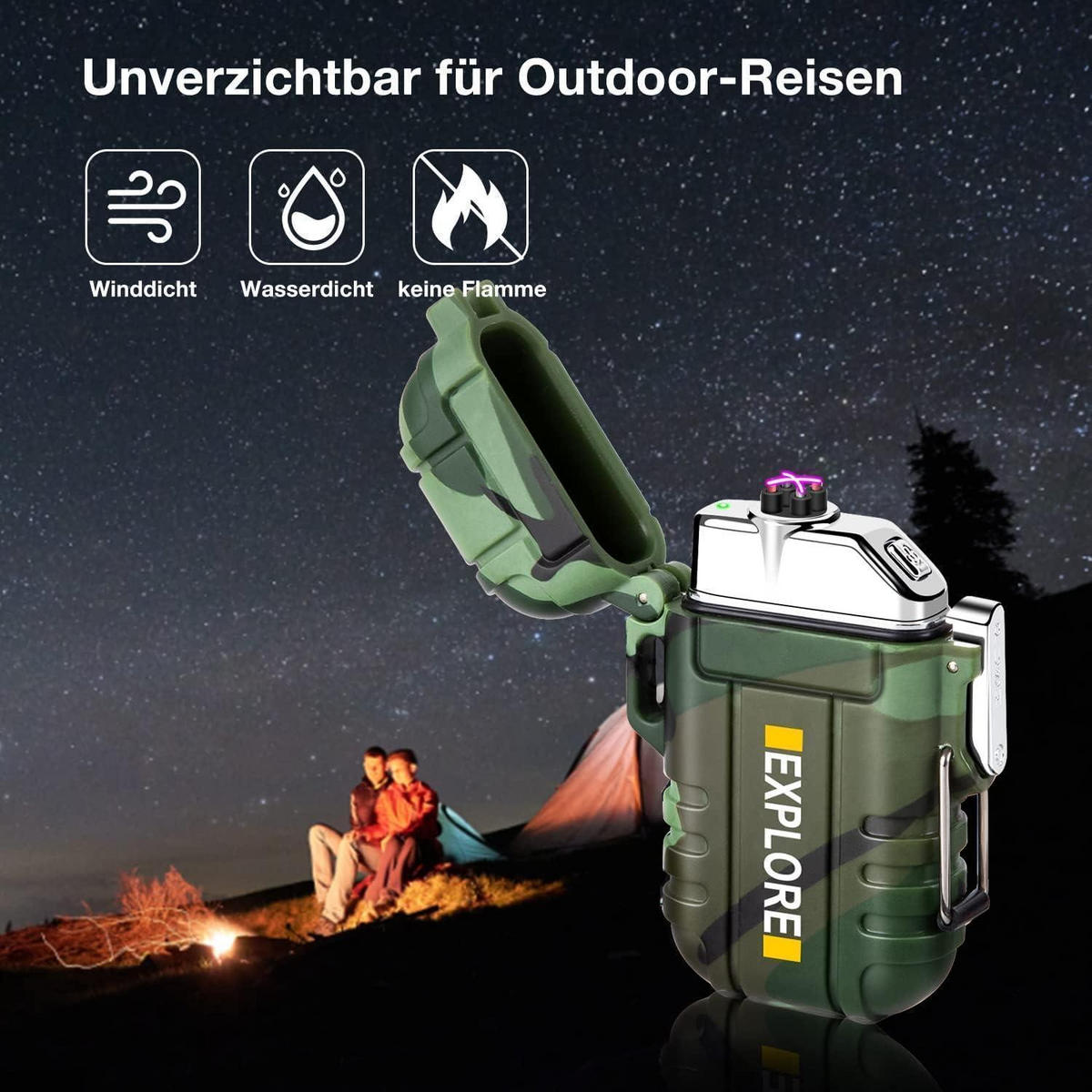 FEUERZEUG Elektrisch Wasserdicht Winddicht USB Wiederaufladbar Tarnung - Multicolor, Kunststoff (11.9/4.6/17.8cm)