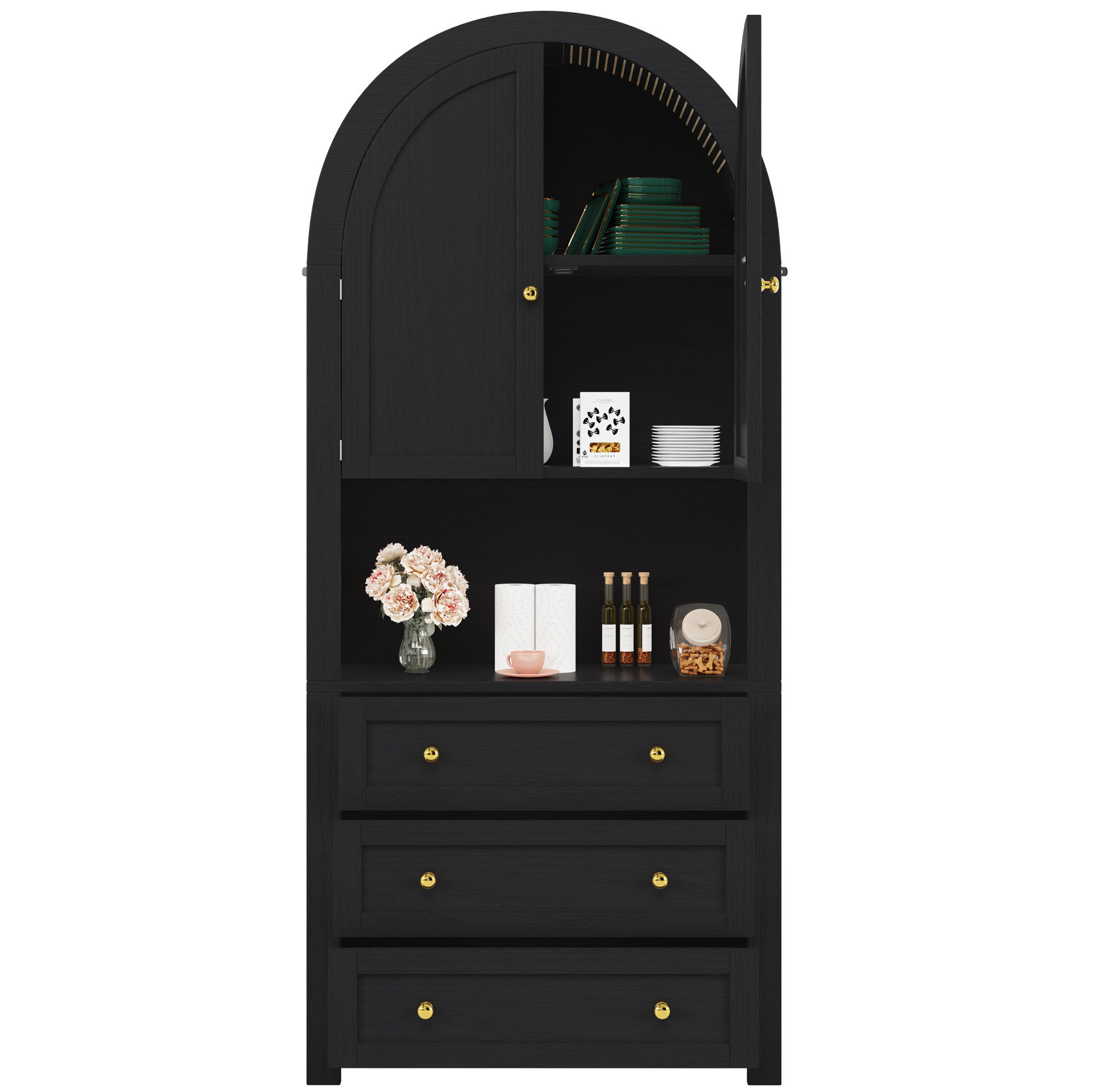 BUFFET 70/35/180 cm schwarz aus MDF mit 3 Schubladen - Schwarz, Holzwerkstoff (70/180/35cm) - OKWISH