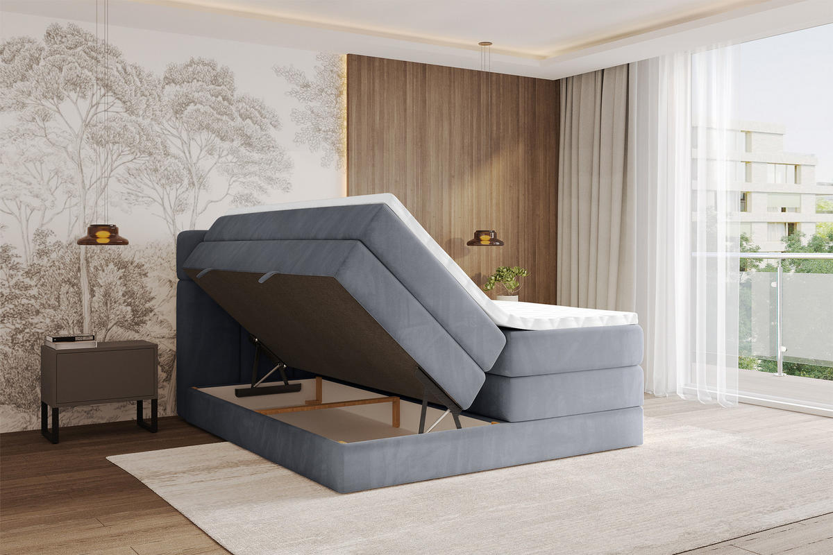 BOXBETT mit Matratze H3/H4 - FAMA KING - 120x200 cm Grau Casablanca - Grau, Holzwerkstoff (120/200cm) - ALTDECOR
