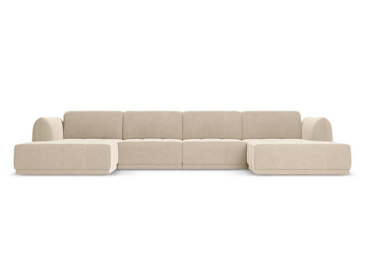 WOHNLANDSCHAFT Samt Stoff Beige - Beige/Creme, Kunststoff/Textil (370/74/170cm) - Makamii