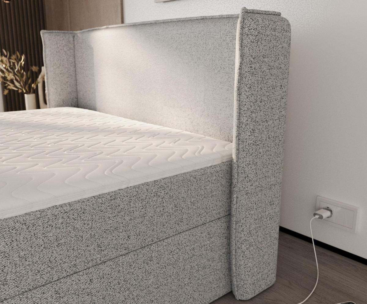 BOXBETT Viva 140/200 cm Grau im Riva Stoff - Schwarz/Grau, Holz/Holzwerkstoff (140/200cm) - AltaBeds