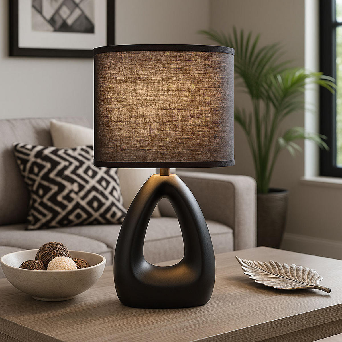 TISCHLEUCHTE Keramik Schwarz 2er Set - Schwarz, Textil (17/10/30cm) - Globo Lighting