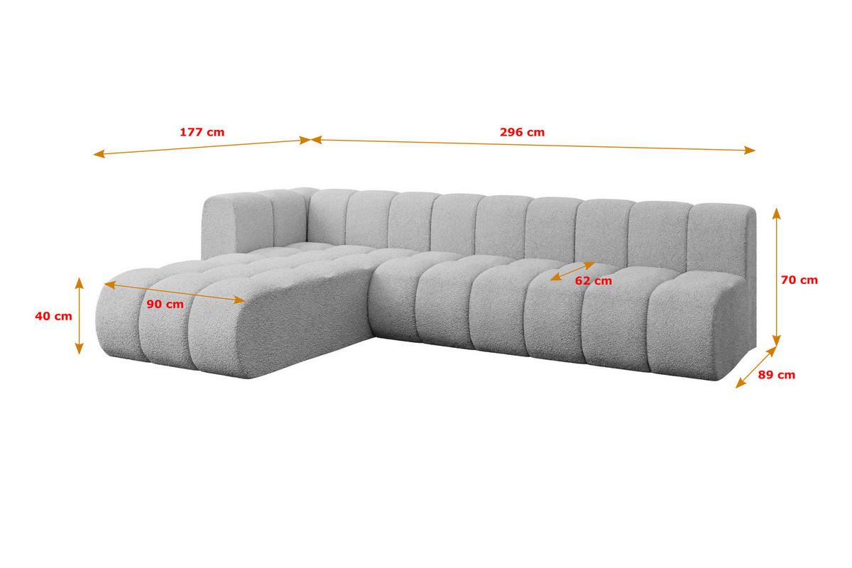 ECKSOFA modulares Sofa Darnel-L2 - 296x177x70 cm Hellgrau - Hellgrau, Holzwerkstoff/Textil (296/177cm) - ALTDECOR
