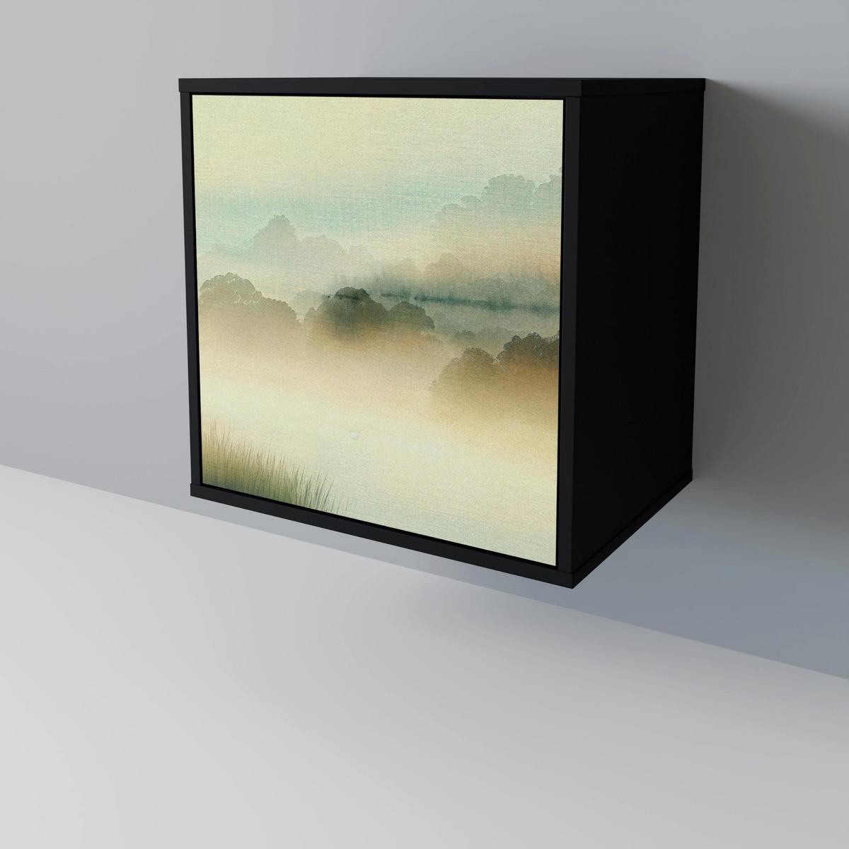 SIDEBOARD MORNING BY THE LAKE, Schwarz, 57,5x42x72,5 cm, Schwarze Metallfüße - Multicolor/Schwarz, Holzwerkstoff/Metall (57.5/72.5/42cm) - SpaceRebels