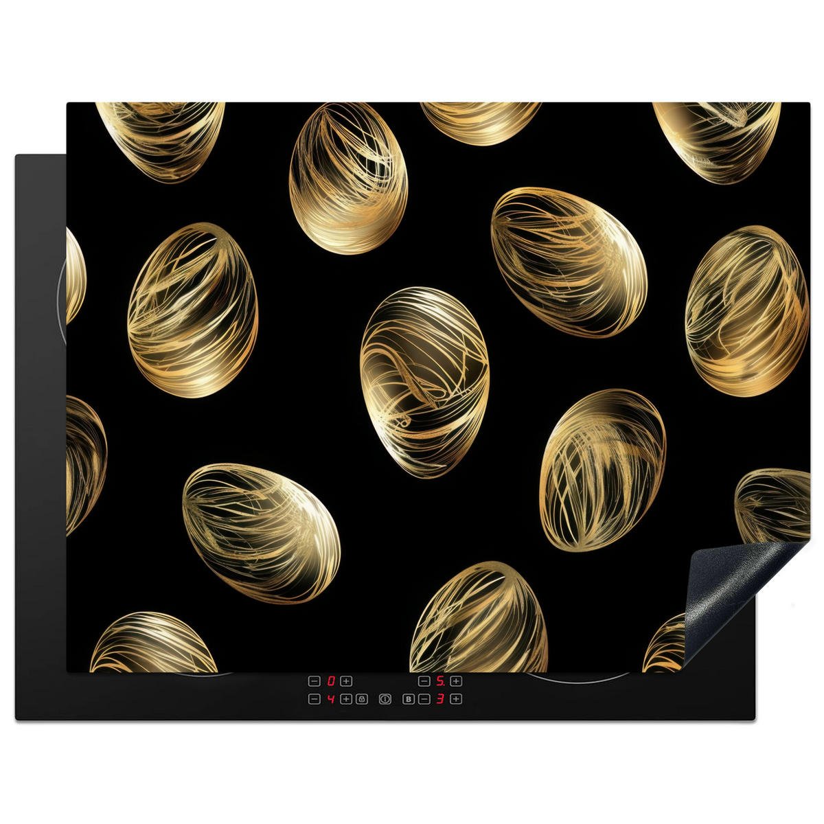 HERDABDECKPLATTE Eier - Gold - Muster Induktionsmatte 77x59 cm - Schwarz, Kunststoff (77/59/0.2cm) - MuchoWow