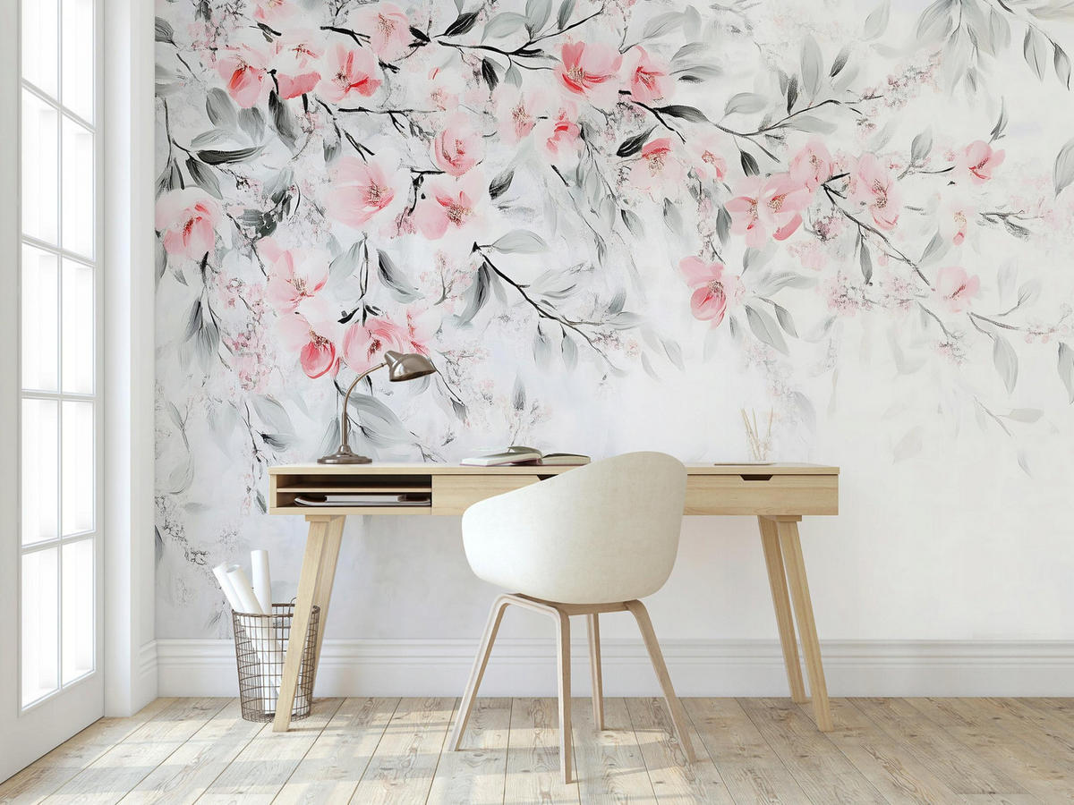 FOTOTAPETE Blumen Blätter Grün Schlafzimmer 150x105 - Multicolor, Papier (150/105cm) - Wallarena