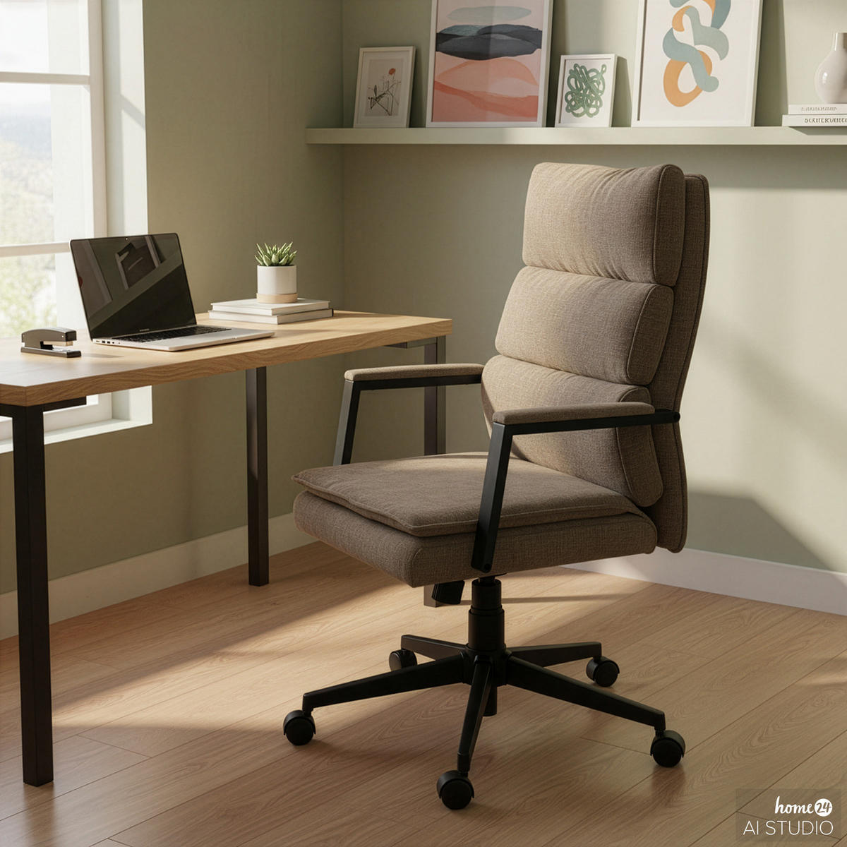 BÜRODREHSTUHL - Strukturstoff / Eisen - Taupe/Schwarz, Textil/Metall (61/110/73cm) - home24