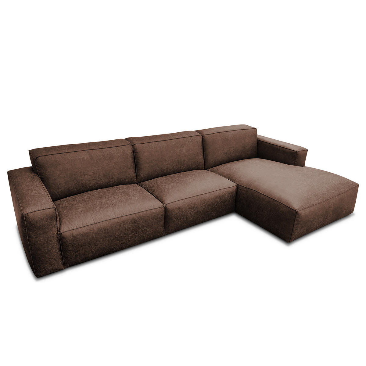 ECKSOFA mit Longchair - Dunkelbraun/Schwarz, Kunststoff (345/170cm) - home24