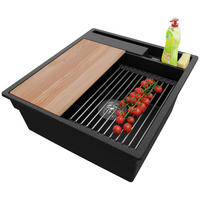 SPÜLBECKEN Oslo Pocket, 2-er set Schwarz Metallic 48/53 cm 1 Becken + Ablauf-Set + Küchenzubehörset ab 50er Unterschrank - Chromfarben/Schwarz Hochglanz, Kunststoff (48/20/53cm) - Primagran