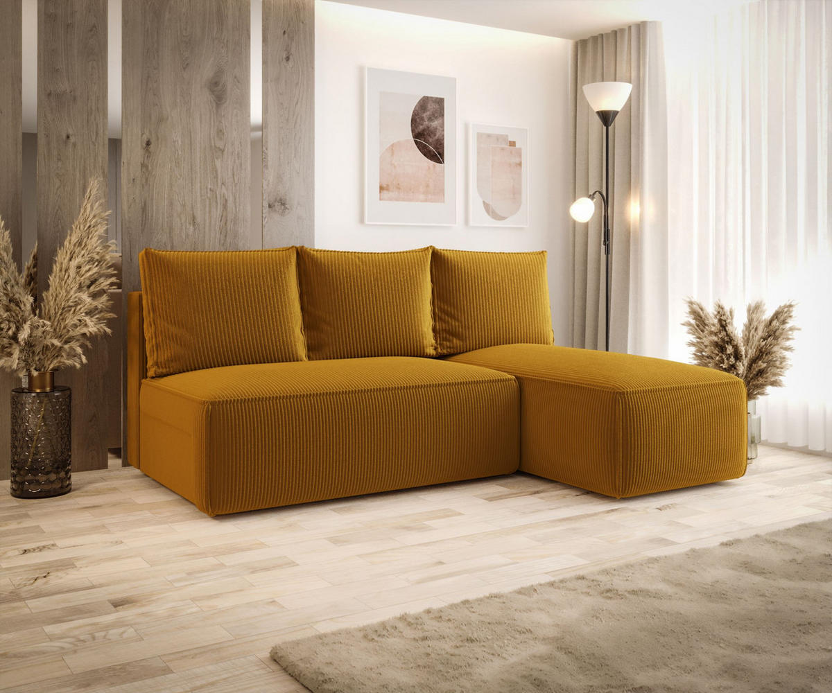 ECKSOFA mit Schlaffunktion SAVIO MINI Poso 01 Rechts - Currygelb, Textil (200/140cm) - Bedante