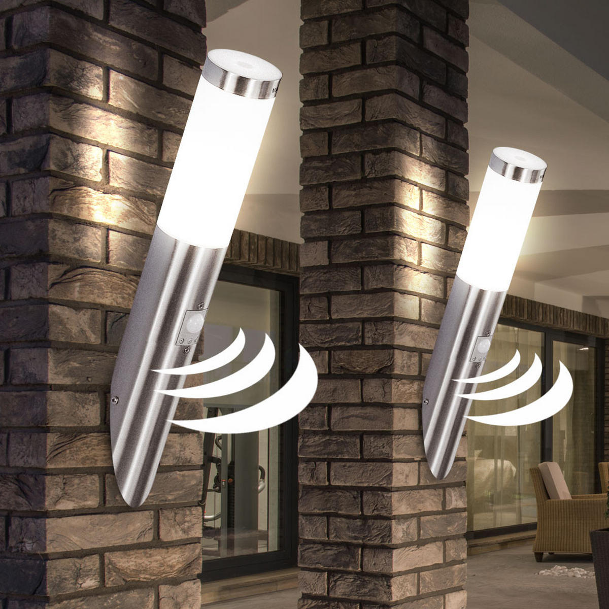 LED AUSSEN-WANDLEUCHTE Silber mit Bewegungsmelder - Silberfarben, Metall (16.6/41/20cm)