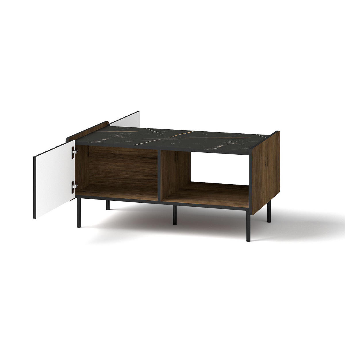 COUCHTISCH Piano mit 2 Türen, Mattschwarz + Warmia-Nussbaum - Dunkelbraun/Schwarz, Holzwerkstoff (47/99/58cm) - Beautysofa