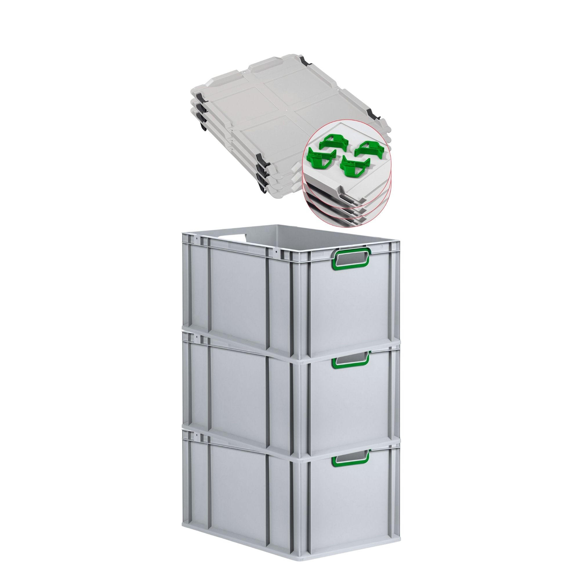 EUROBOX 3x Nextgen Color Mit Auflagedeckel 32x40x60cm Griffe Grün Offen - Grün, Kunststoff (40/32/60cm) - PROREGAL