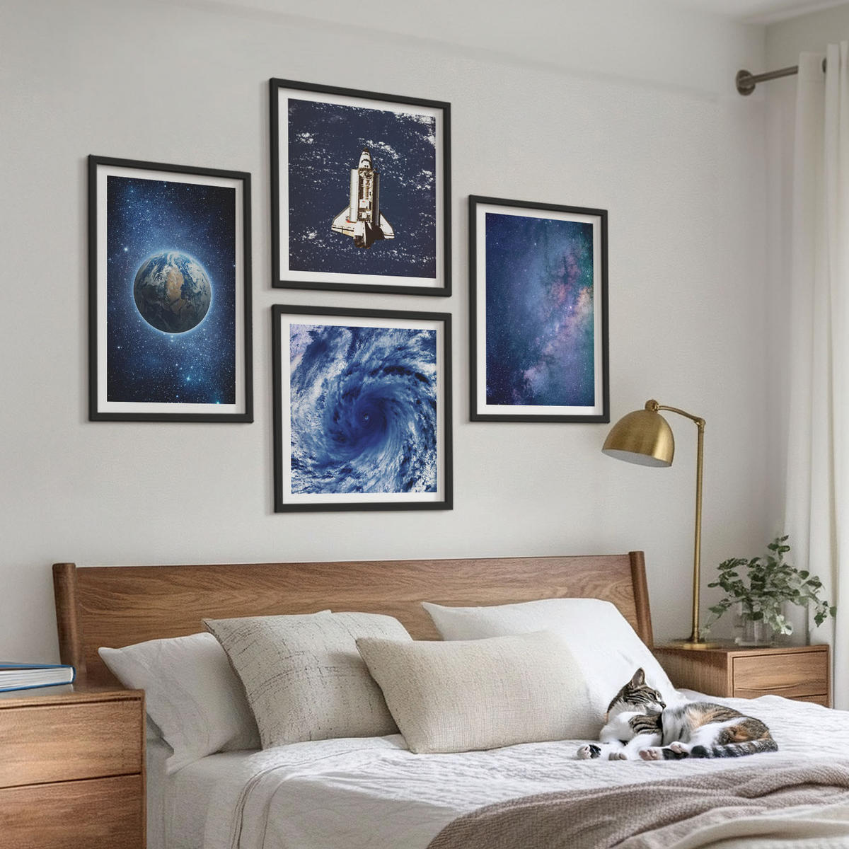 WANDBILDER 4er-Set - 50x50 cm & 40x60 cm Schwarzer Rahmen - Erde Weltraumsturm Galaxie - Schwarz, Kunststoff (50/50cm) - ArtPrintCave