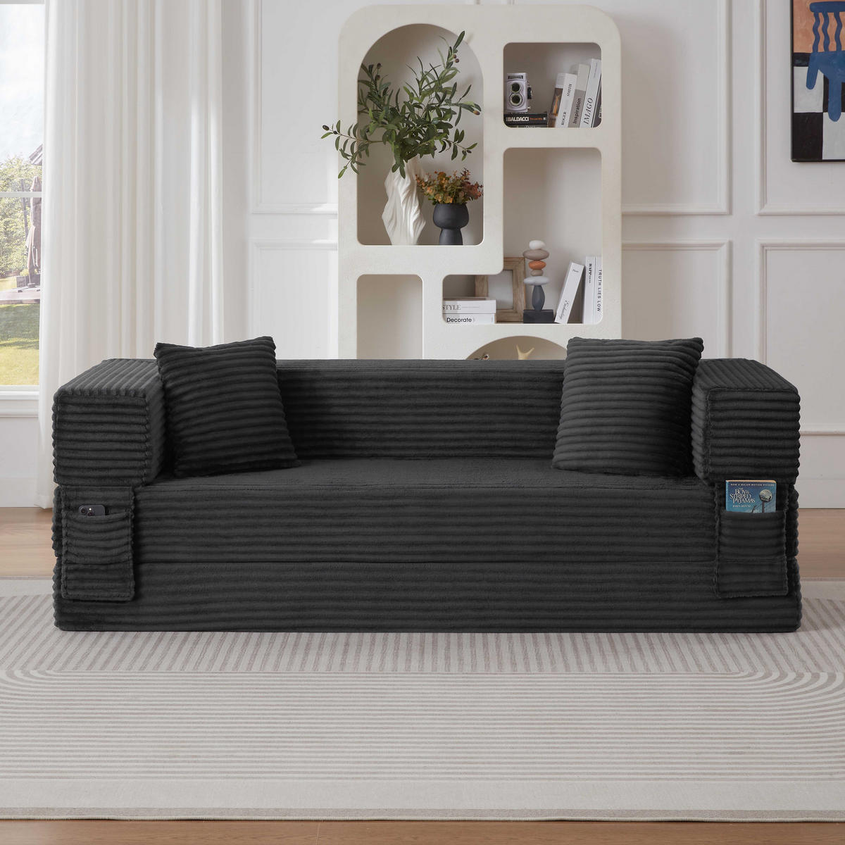 SCHLAFSOFA DE-34899 quadratisch umwandelbar Dunkelgrau - Dunkelgrau, Textil (200/60/76cm) - ComfortXL