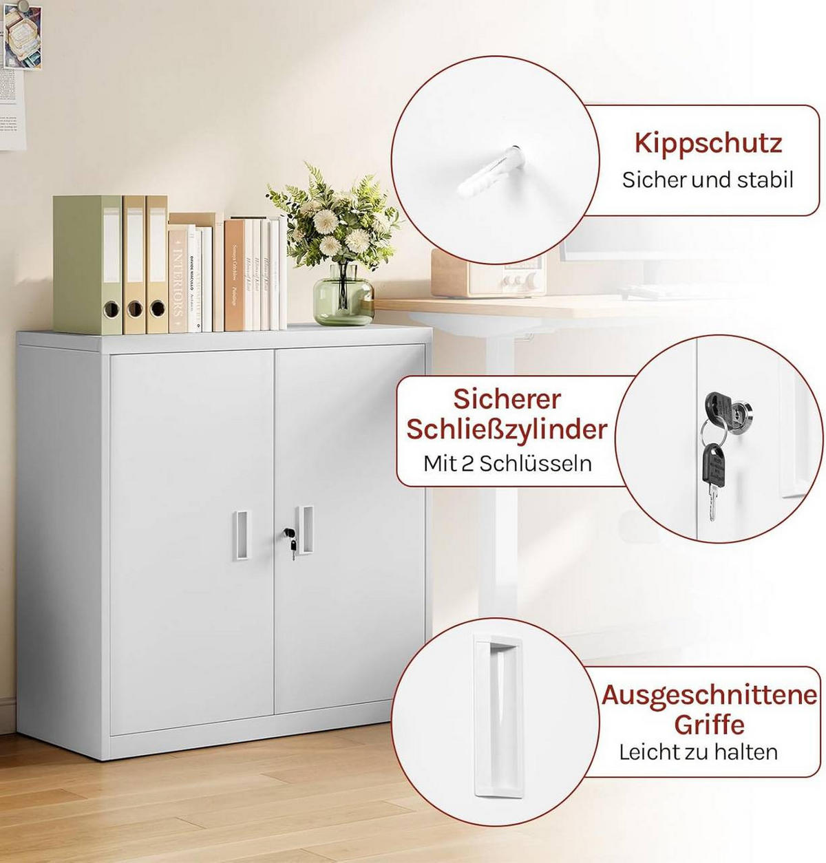 AKTENSCHRANK abschließbar, 90x92x40cm, Metall, Weiß - Weiß, Metall (90/92/40cm) - Woltu
