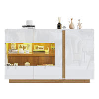 SIDEBOARD 138/38,5/90,5 cm in Weiß Hochglanz mit 3 Türen, Glas & LED - Weiß, Holzwerkstoff (138/90.5/38cm) - BEAOK