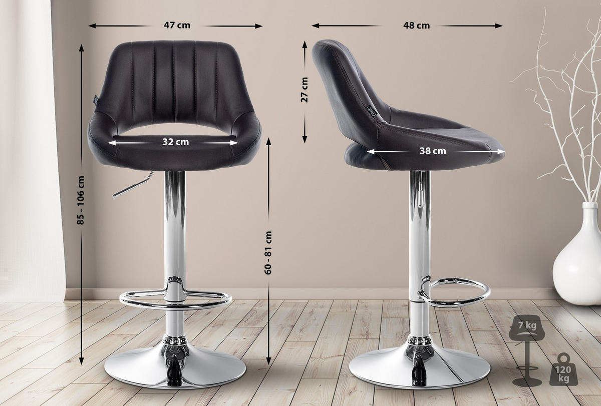 BARHOCKER Lederlook Braun - Chromfarben/Braun, Textil/Metall (47/85/48cm) - CLP