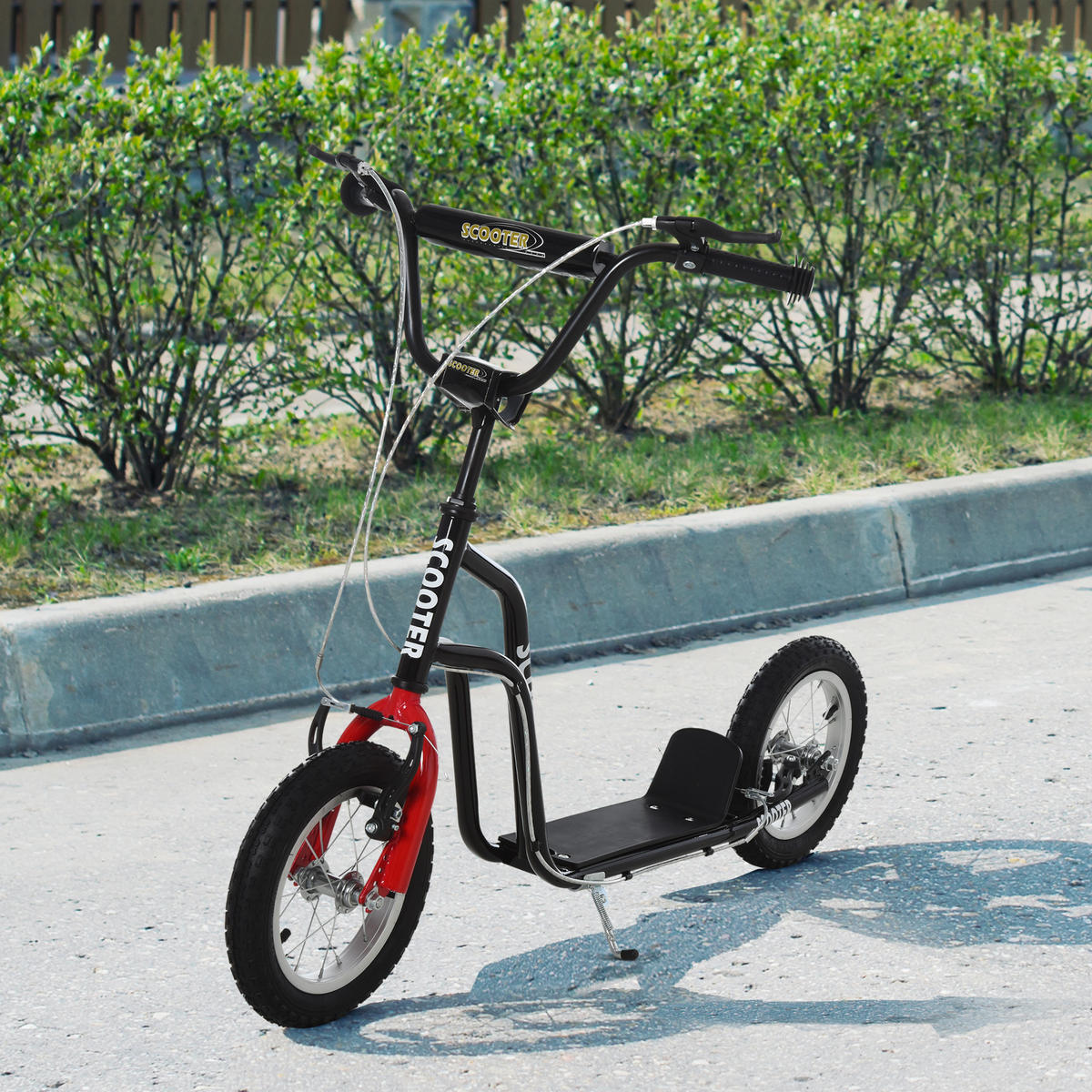 KINDERROLLER Lenker Verstellbar Tretroller mit Luftreifen 12 Zoll Schwarz - Schwarz, Metall (120/58/80cm) - HOMCOM