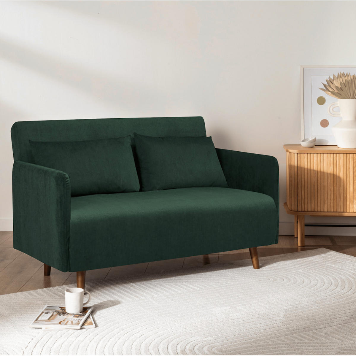 BETTSOFA - Dunkelgrün - Dunkelgrün, Textil (132/80/88cm) - Drawer