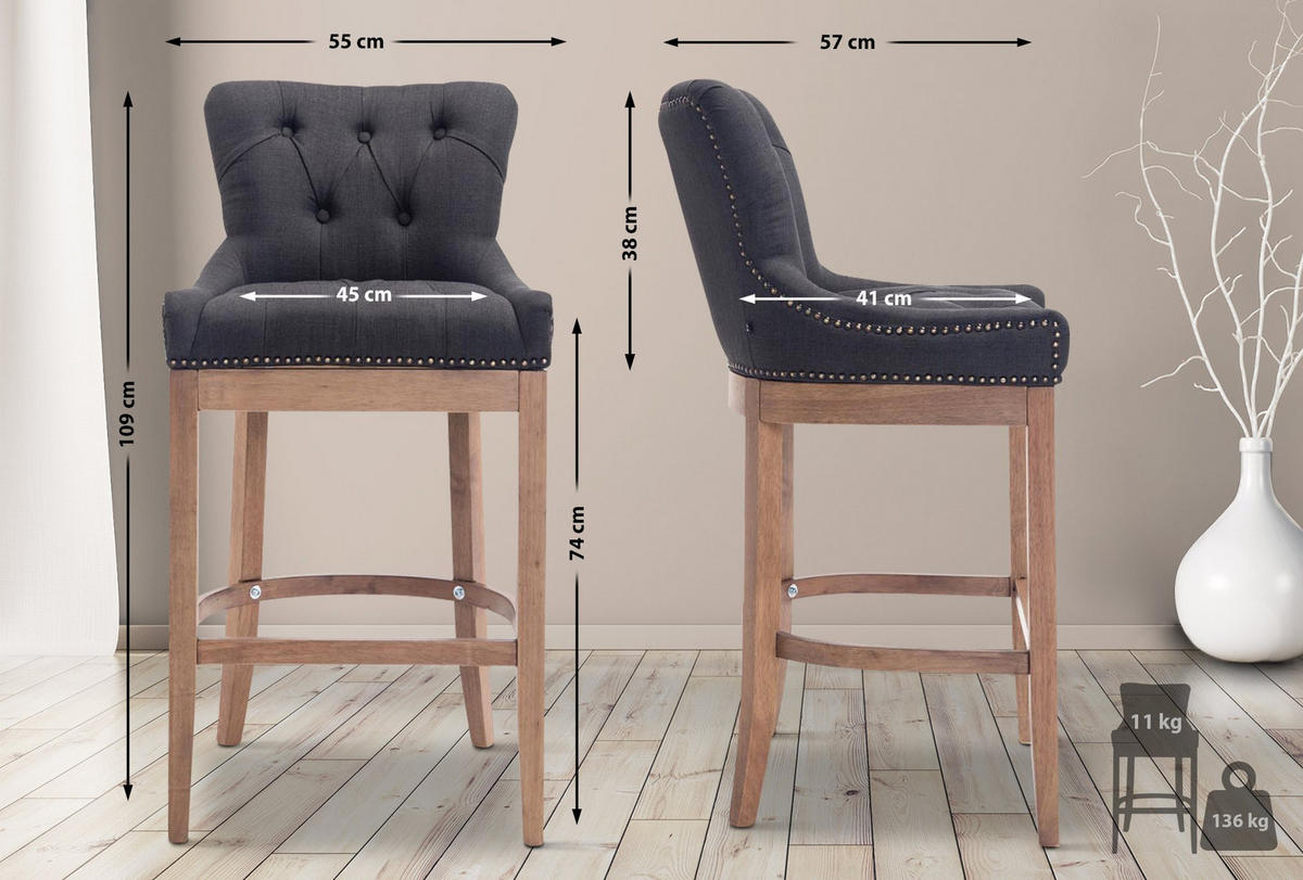 BARHOCKER Stoff Dunkelgrau - Dunkelgrau/Naturfarben, Holz/Textil (55/109/57cm) - CLP