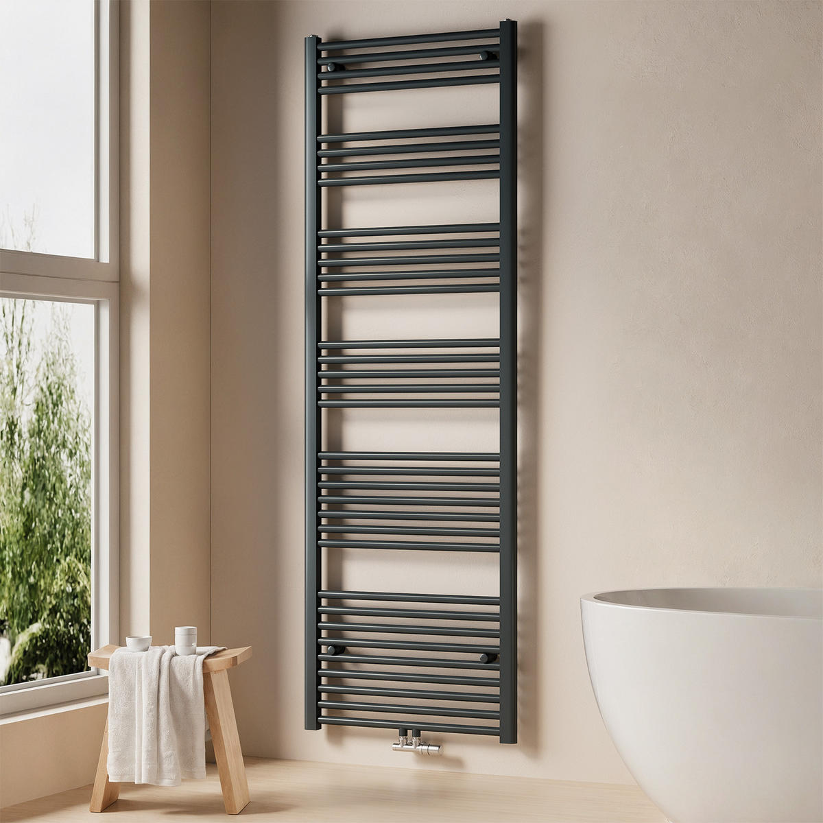 HEIZKÖRPER Handtuchheizkörper wasserführend 180/60/3 cm - Anthrazit, Metall (60/180/3cm) - EMKE