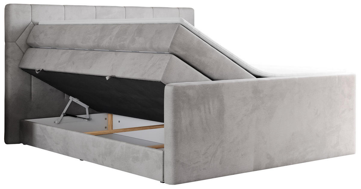 BOXSPRINGBETT KING EIGAR 140/200 Hellgrau Velvet - H3 - Hellgrau, Holz/Textil (140/200cm) - MKS