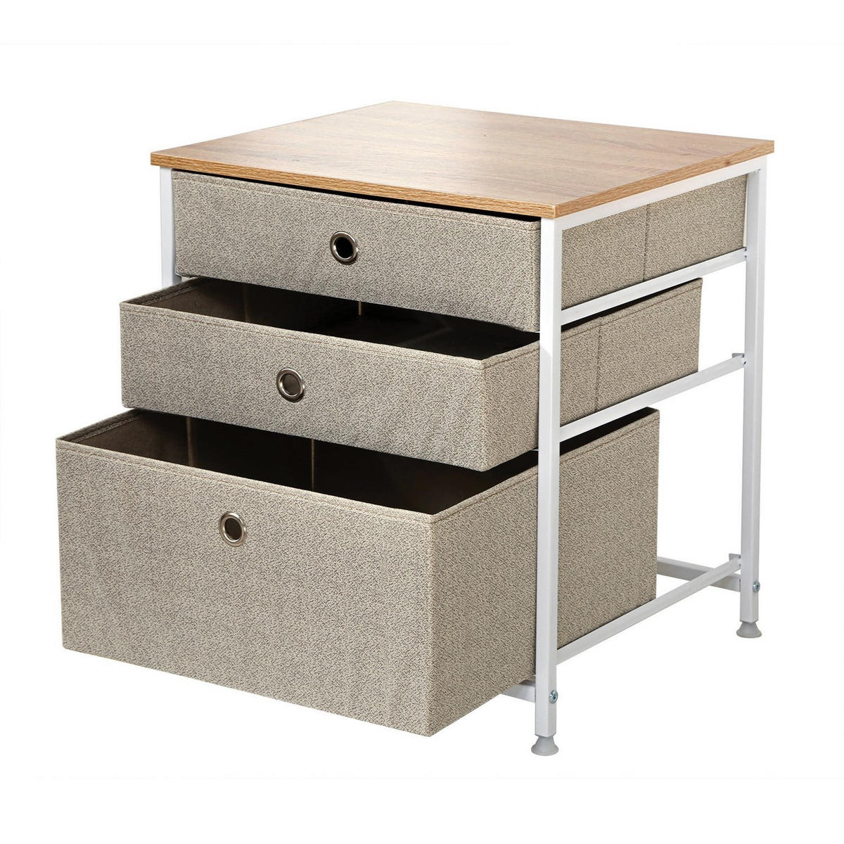 KOMMODE mit 3 Schubladen aus hellem Vliesstoff - L48 cm - Weiß, Holzwerkstoff (40/51/48cm) - Calicosy