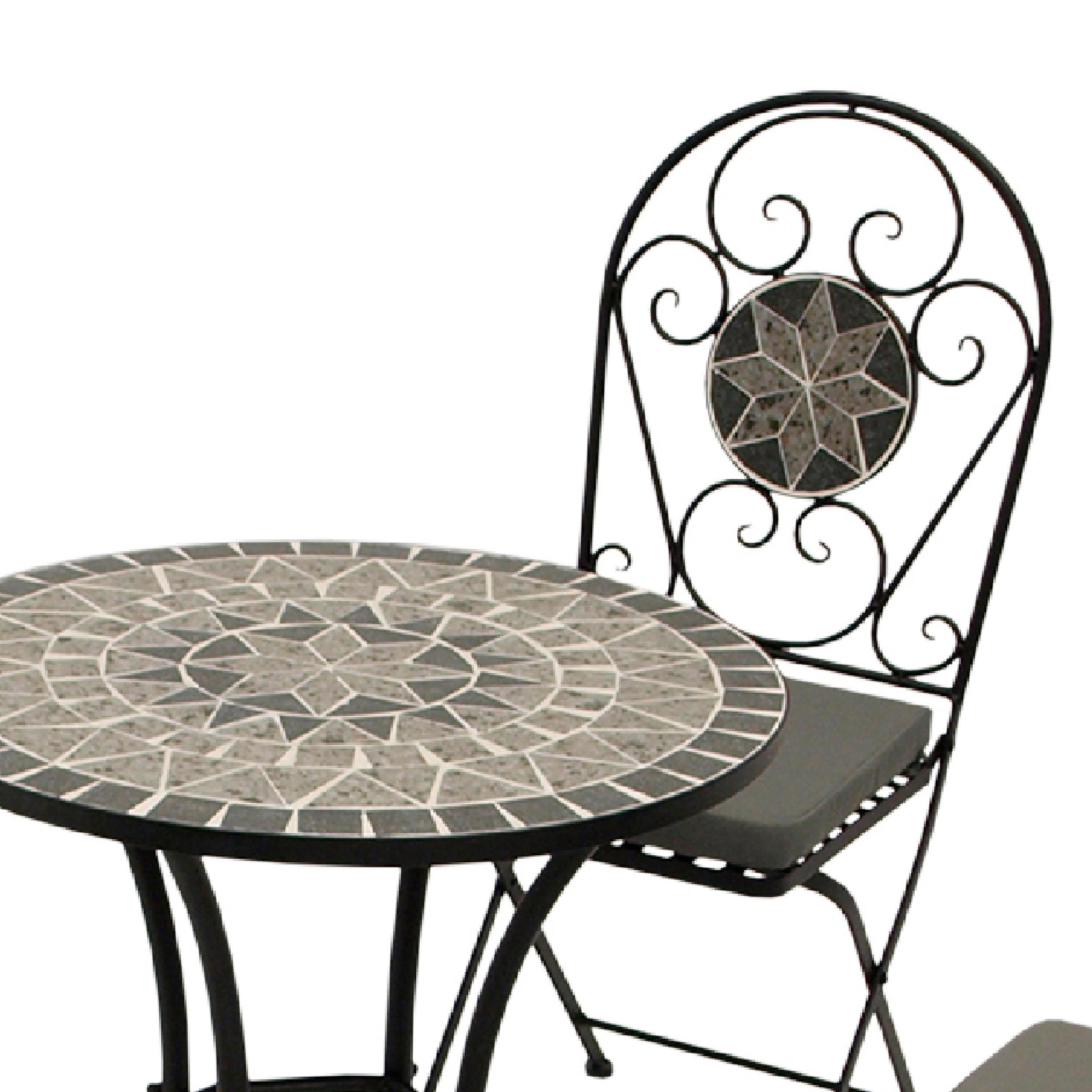BISTROSET Derby - 5-teilig (4x Klappstuhl, 1x Tisch 60cm rund) aus schwarz pulverbeschichtetem Eisen - Grau, Metall - TPFGarden