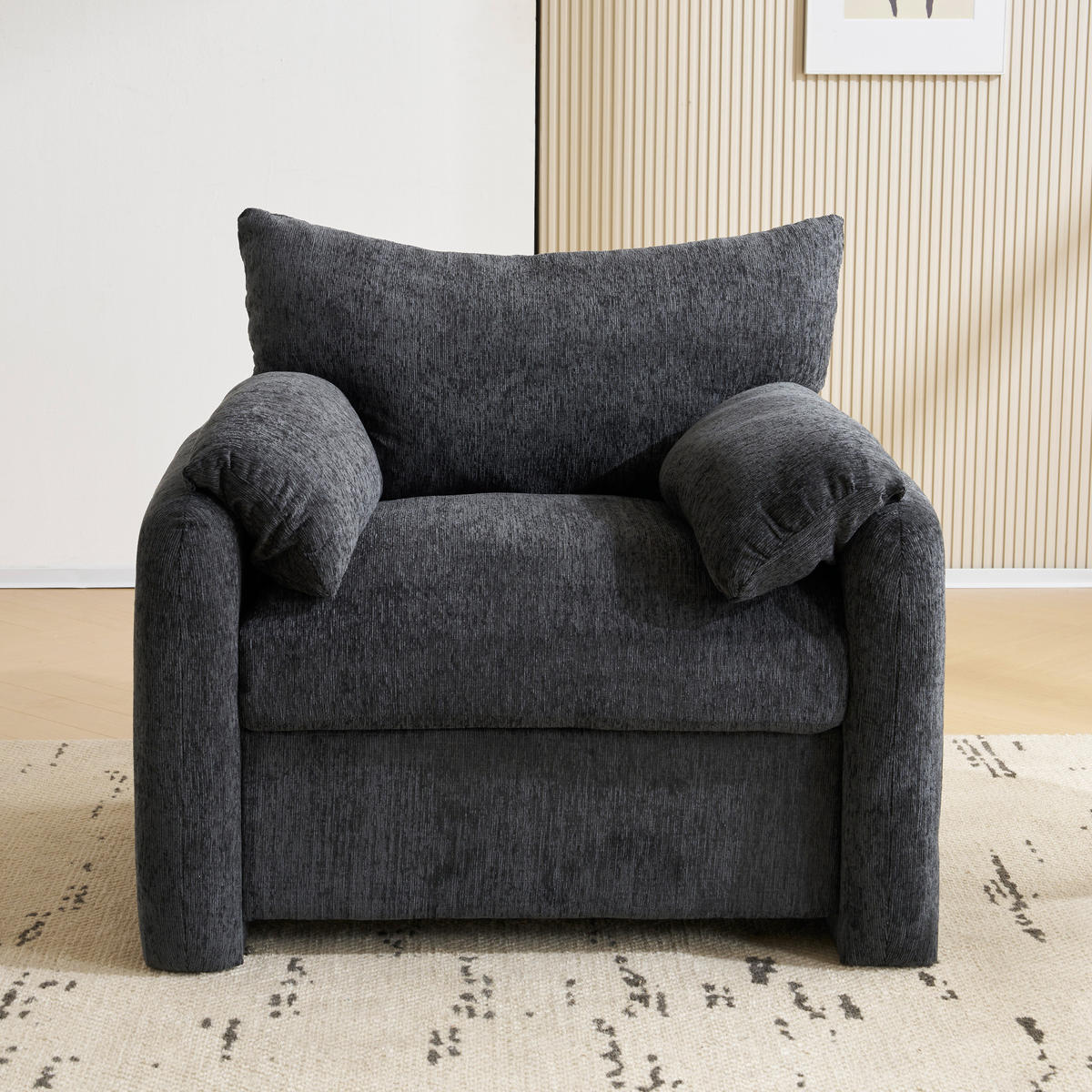 EINZELSOFA Chenille-Stoff Oversized Sessel für Wohnzimmer Schlafzimmer - Grau, Holz (75.49/39.98/65.99cm) - FLIEKS