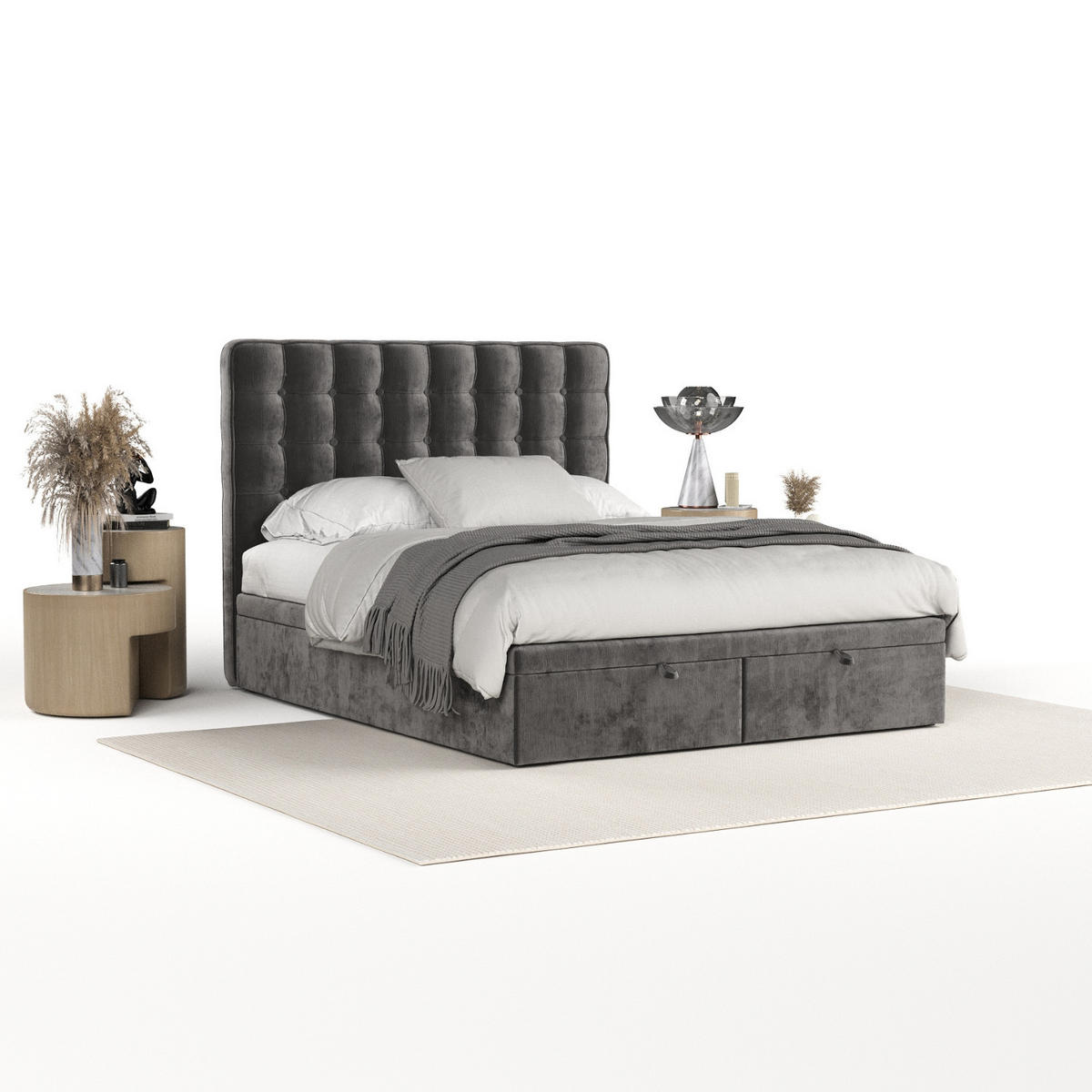 POLSTERBETT Celestia mit Stauraum 160/200 cm Stahl im Lotta Stoff - Schwarz/Graphitfarben, Holz/Holzwerkstoff (160/200cm) - AltaBeds
