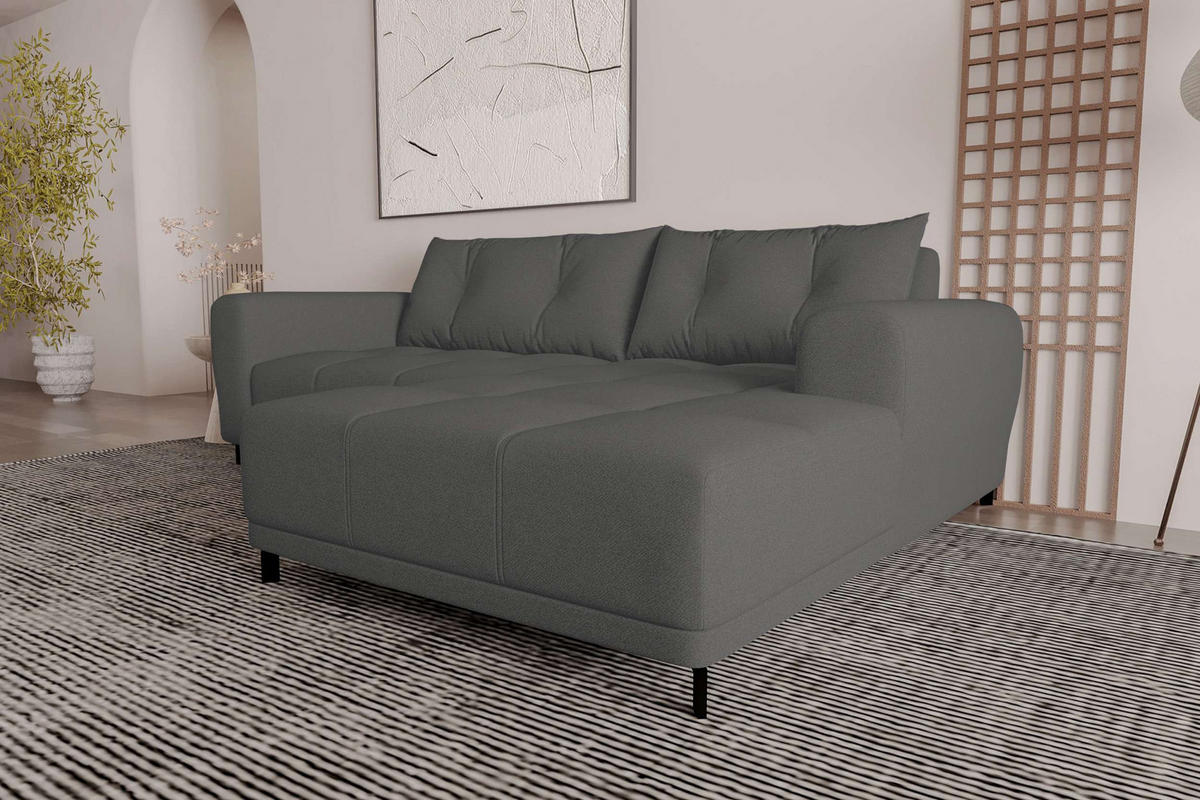 ECKSOFA Massimo Strukturstoff Anthrazit inkl. Schlaffunktion Rechts - Anthrazit/Schwarz, Textil/Metall (246/177cm) - 99rooms