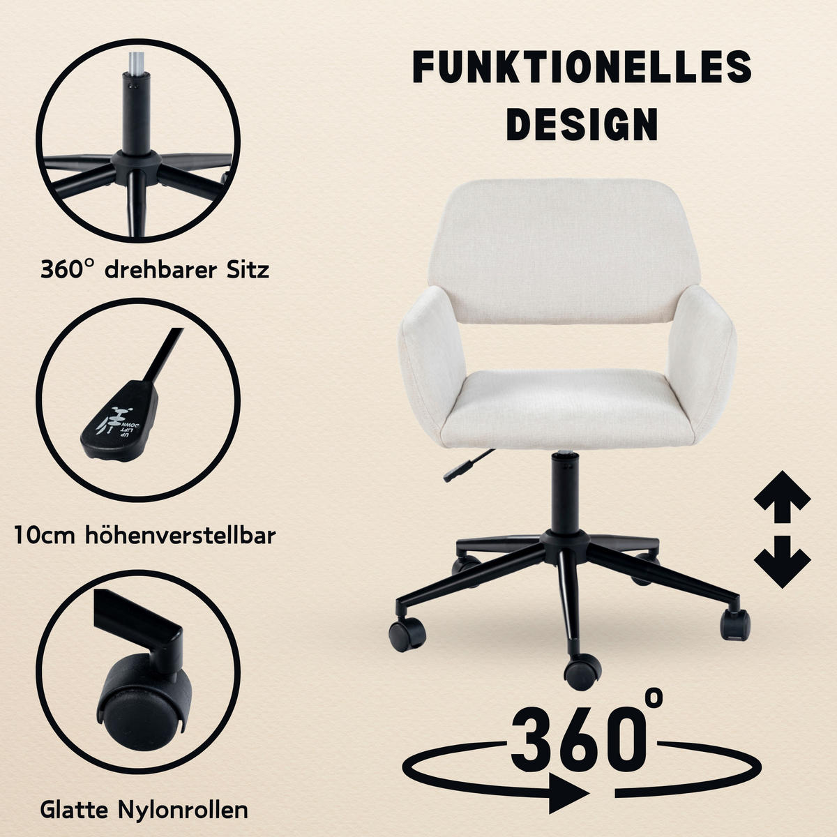 SCHREIBTISCH SET Schminktisch Weiß mit Schubladen & Drehstuhl - Weiß, Holzwerkstoff (40/105.5/73.5cm) - Urban Meuble