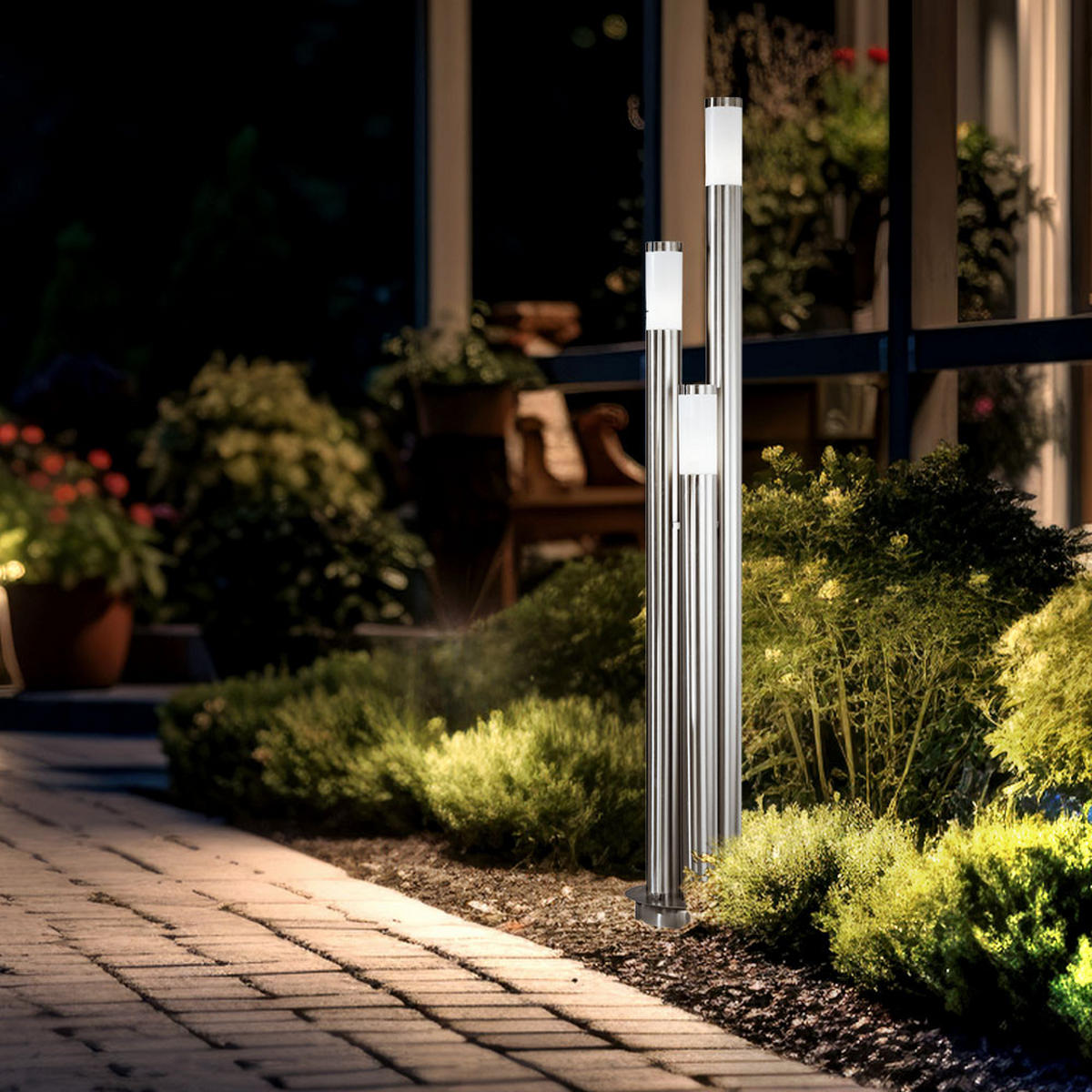 RGB LED STEHLEUCHTE Edelstahl Silber - Silberfarben, Metall (28/28/170cm) - Globo Lighting