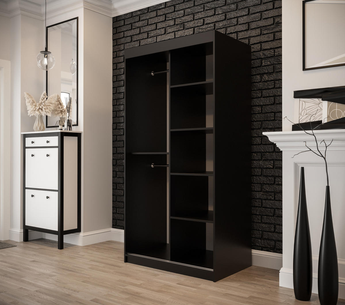 SCHWEBETÜRENSCHRANK 200/100/62 2-türig - Eichefarben/Schwarz, Holz/Kunststoff (100/200/62cm) - MÖBEL KRYSPOL