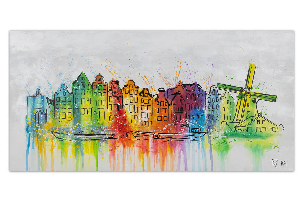 RUČNE MAĽOVANÝ AKRYLOVÝ OBRAZ 120/60 cm, sivý, krajinný motív - sivá, drevo/textil (120/60cm) - KUNSTLOFT