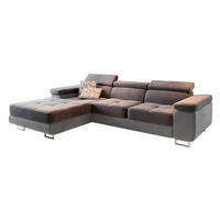 ECKSOFA ELMA L-S Grau Velours-Stoff mit Schlaffunktion - Grau, Holz (280/205cm) - MASSENO