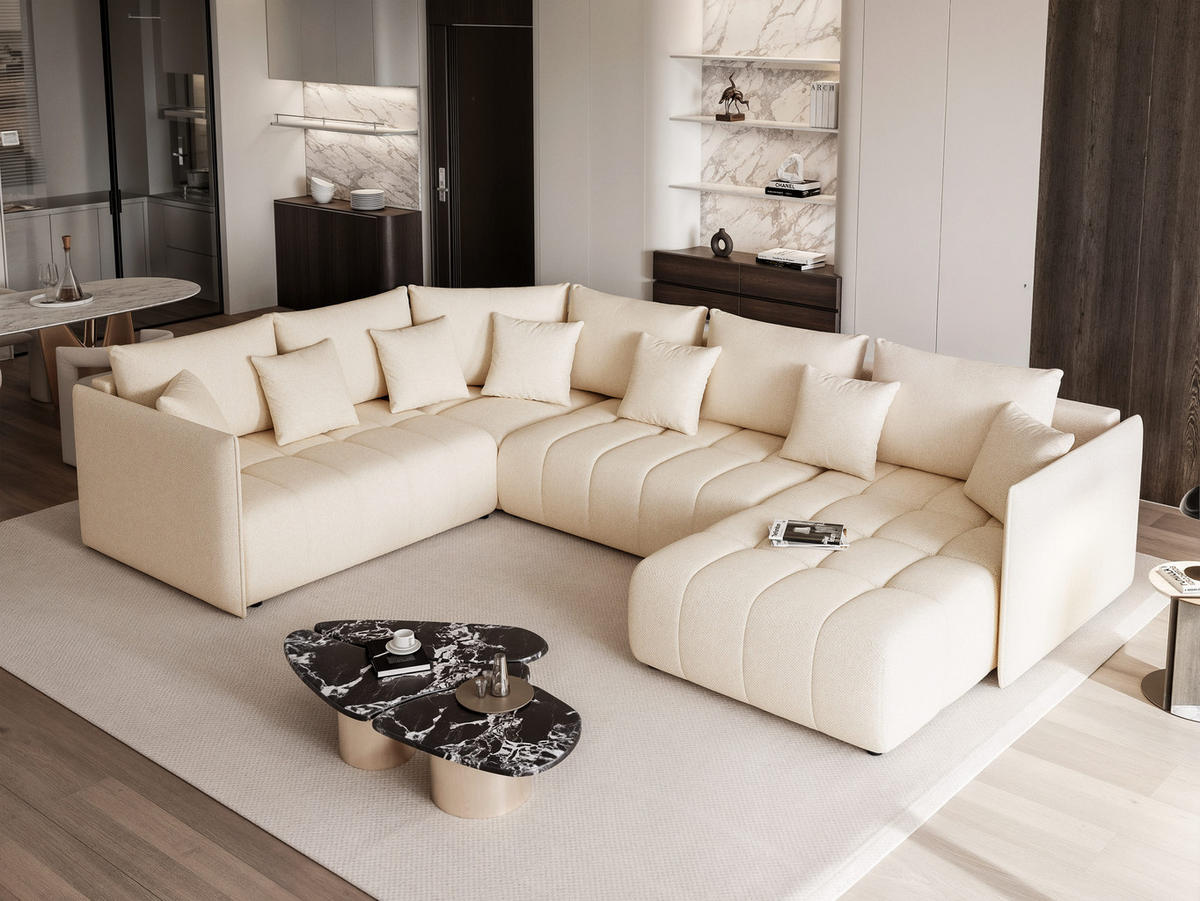 WOHNLANDSCHAFT LORISSE mit Schlaffunktion und Bettkasten Creme - Creme, Holzwerkstoff/Kunststoff (300/85/90cm) - Idohome
