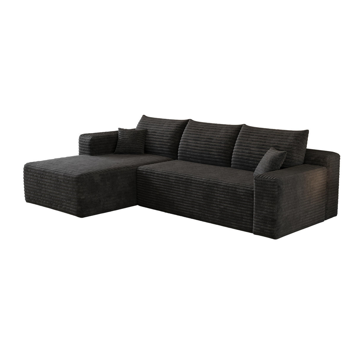 ECKSOFA 241/151/58 cm schwarz aus Stoff mit Chaiselongue ohne Montage - Schwarz, Textil (151/241cm) - OKWISH