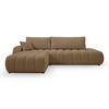ECKSOFA GIOIA L-S Braun Boucle-Stoff mit Schlaffunktion - Braun, Holz (276/176cm) - MASSENO