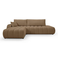 ECKSOFA GIOIA L-S Braun Boucle-Stoff mit Schlaffunktion - Braun, Holz (276/176cm) - MASSENO