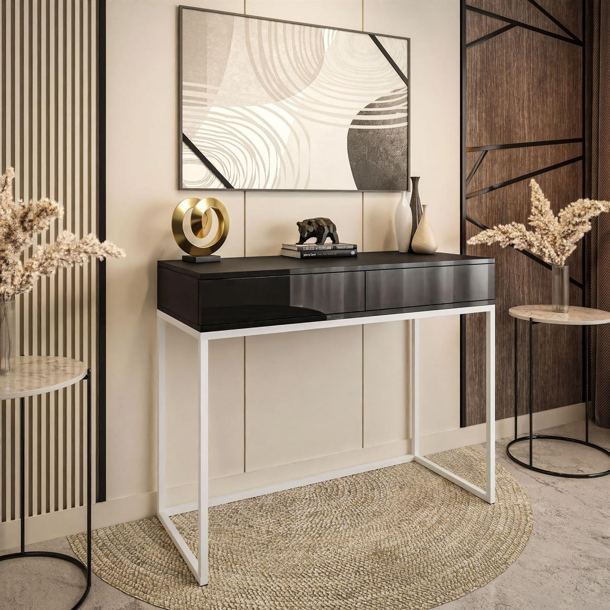 KONSOLE BLANCO LOFT II Weiß / Schwarz Hochglanz PUSH OPEN - Schwarz Hochglanz/Silberfarben, Holzwerkstoff (42/100/81cm) - Lookway