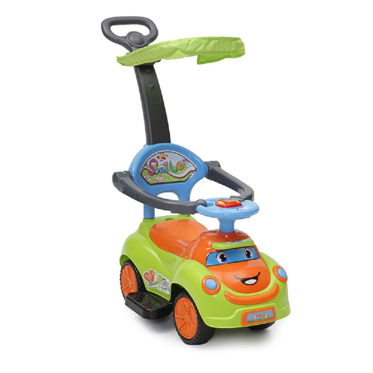 RUTSCHFAHRZEUG SMILE 3 in 1 grün Schubstange, Sonnendach, Fußstützen, Sicherheitsbügel - Grün, Kunststoff (57/51/32cm) - Moni