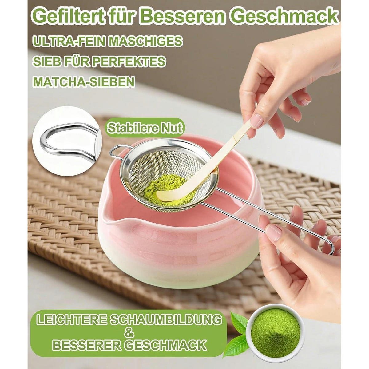 MATCHA Set 7-teilig Keramik Bambus Pink Grün - Multicolor, Keramik (15/10/15cm)