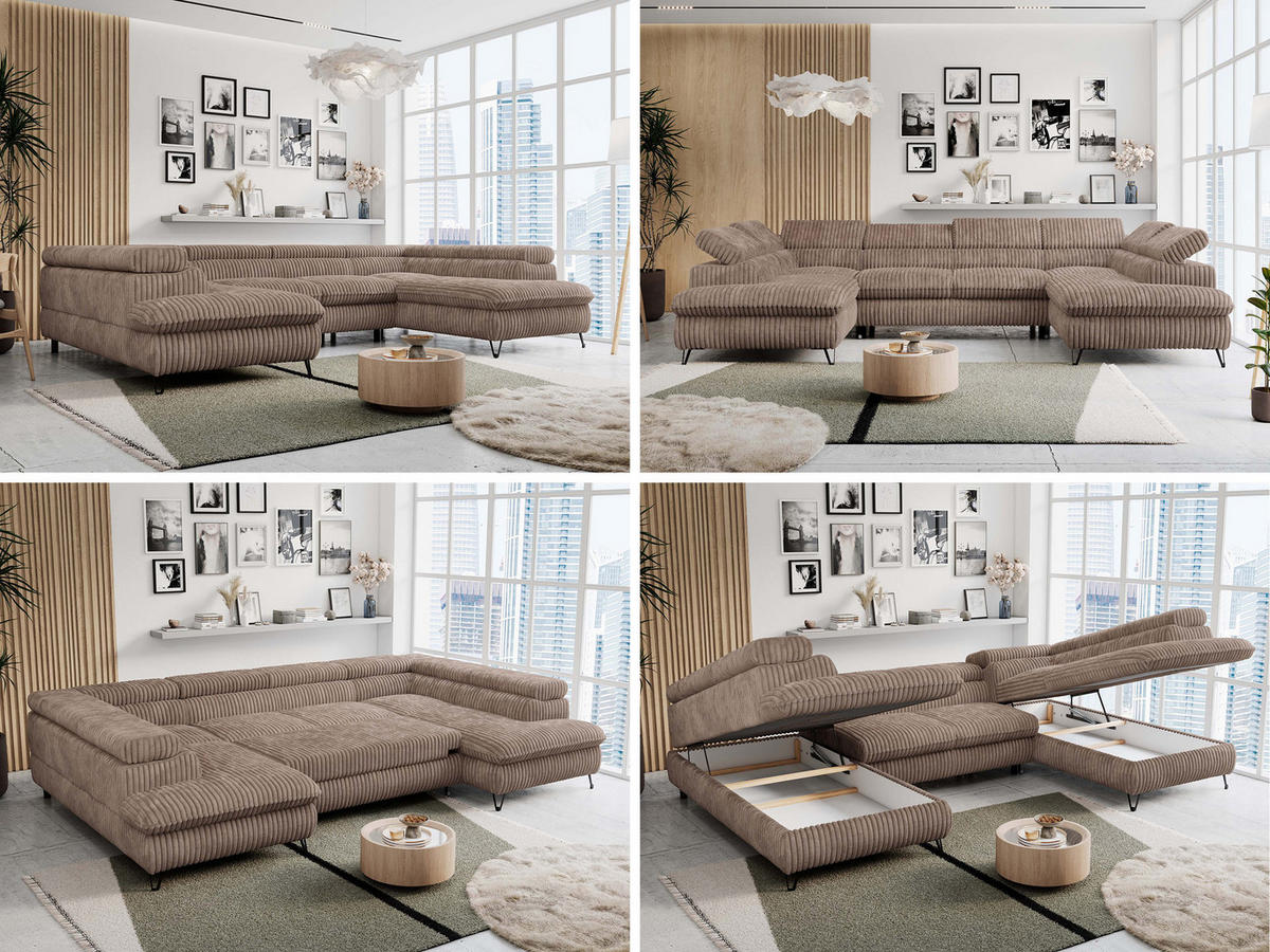 WOHNLANDSCHAFT PETER U Cord Braun - Schwarz/Braun, Textil/Metall (346/76/208cm) - MKS